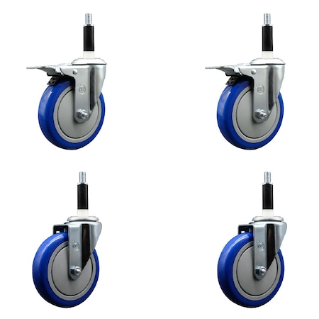 Service Caster 5'' SS Blue Poly Swivel 7/8'' Expanding Stem Caster Set 2 Total Lock Brakes, 4PK SCC-SSEXTTL20S514-PPUB-BLUE-2-S-2-78